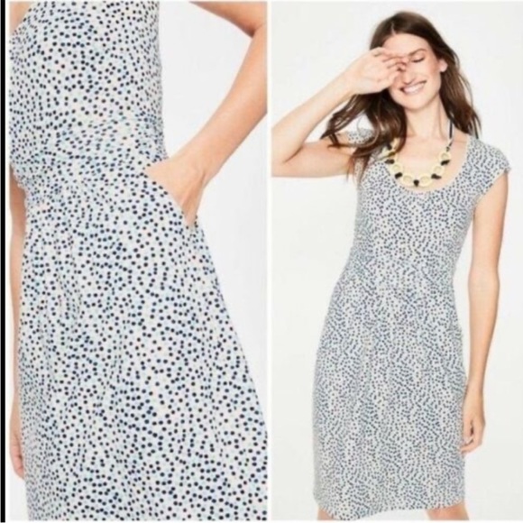 Boden Margot Jersey Knit Blue Polka Dot Midi Dress. Size 12L. - Picture 2 of 15